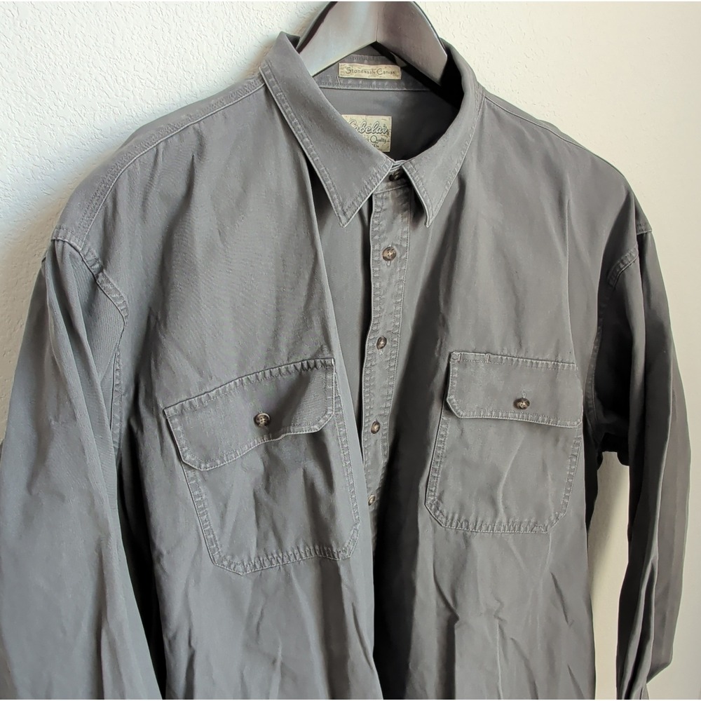 Cabelas Roughneck Stonewash Canvas Shirt Mens 3XL Tall 3XLT Gray Button Down